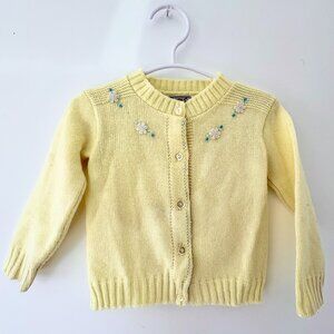 Vintage Blue Bird Yellow Embroidered Daisy Baby 12-24M Cardigan Made in USA